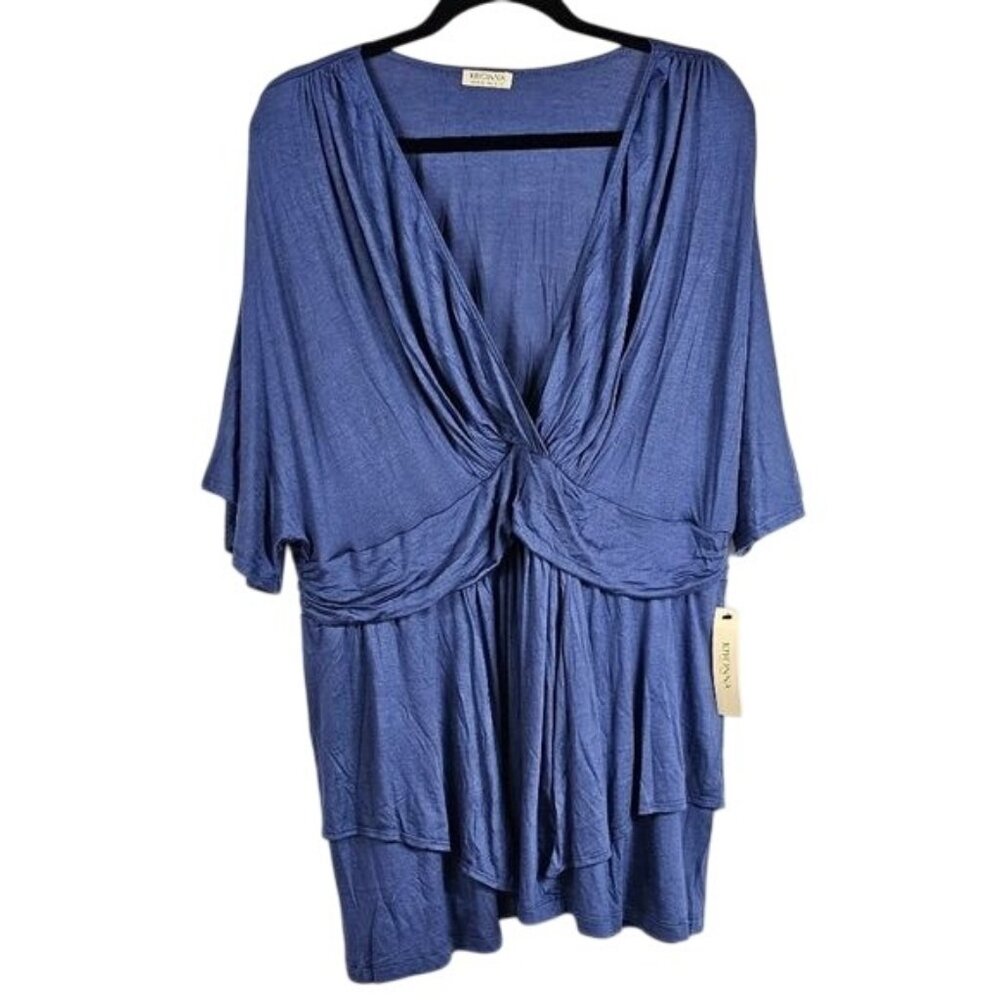 Kiyonna Blue Draped Twist-Front Tunic Top